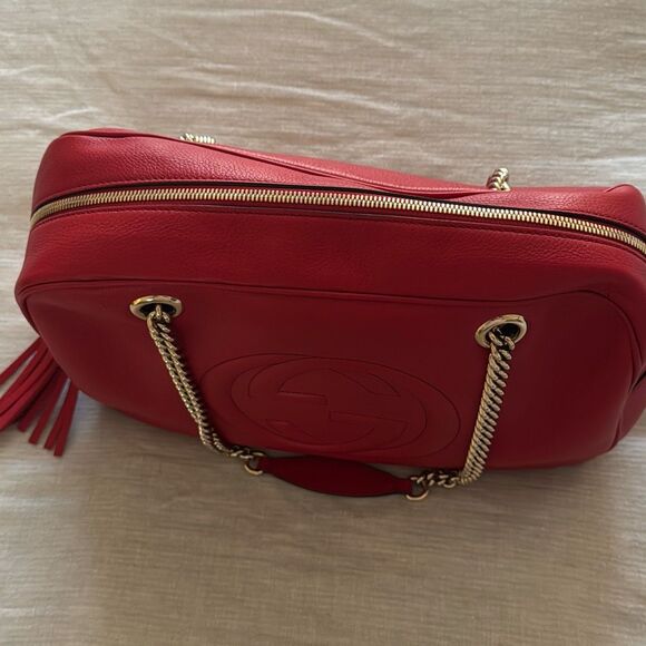 Gucci Red Leather Soho Bowler Chain Shoulder Bag - Picture 6 of 16